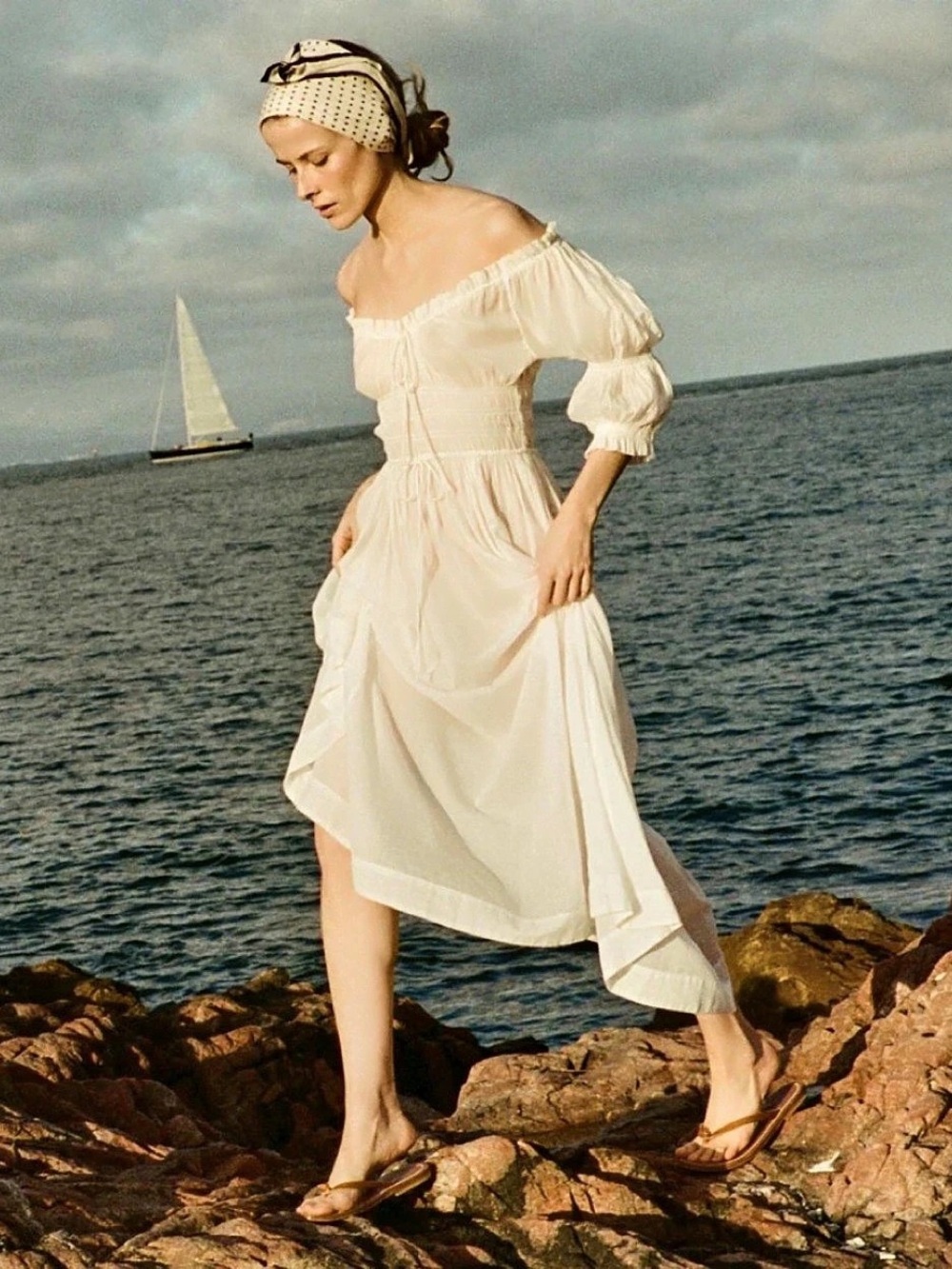 DOEN Ischia Cotton Midi Dress in White Size Small